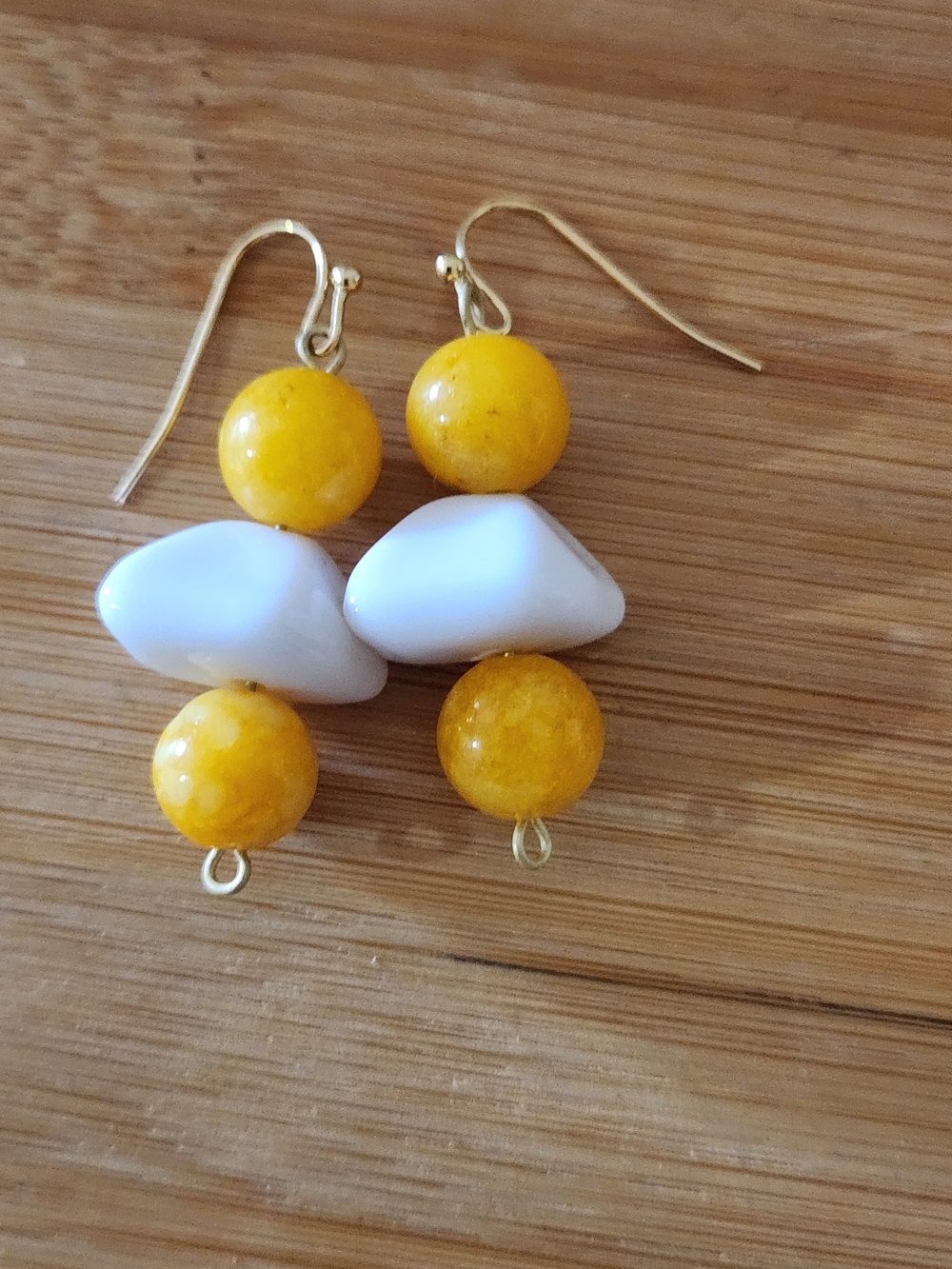 Hand Crafted Yellow and White Bead Drop Earrings